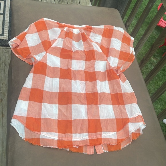 Maeve, small, orange and ivory, checked short sleeve, button-down blouse - Picture 4 of 6